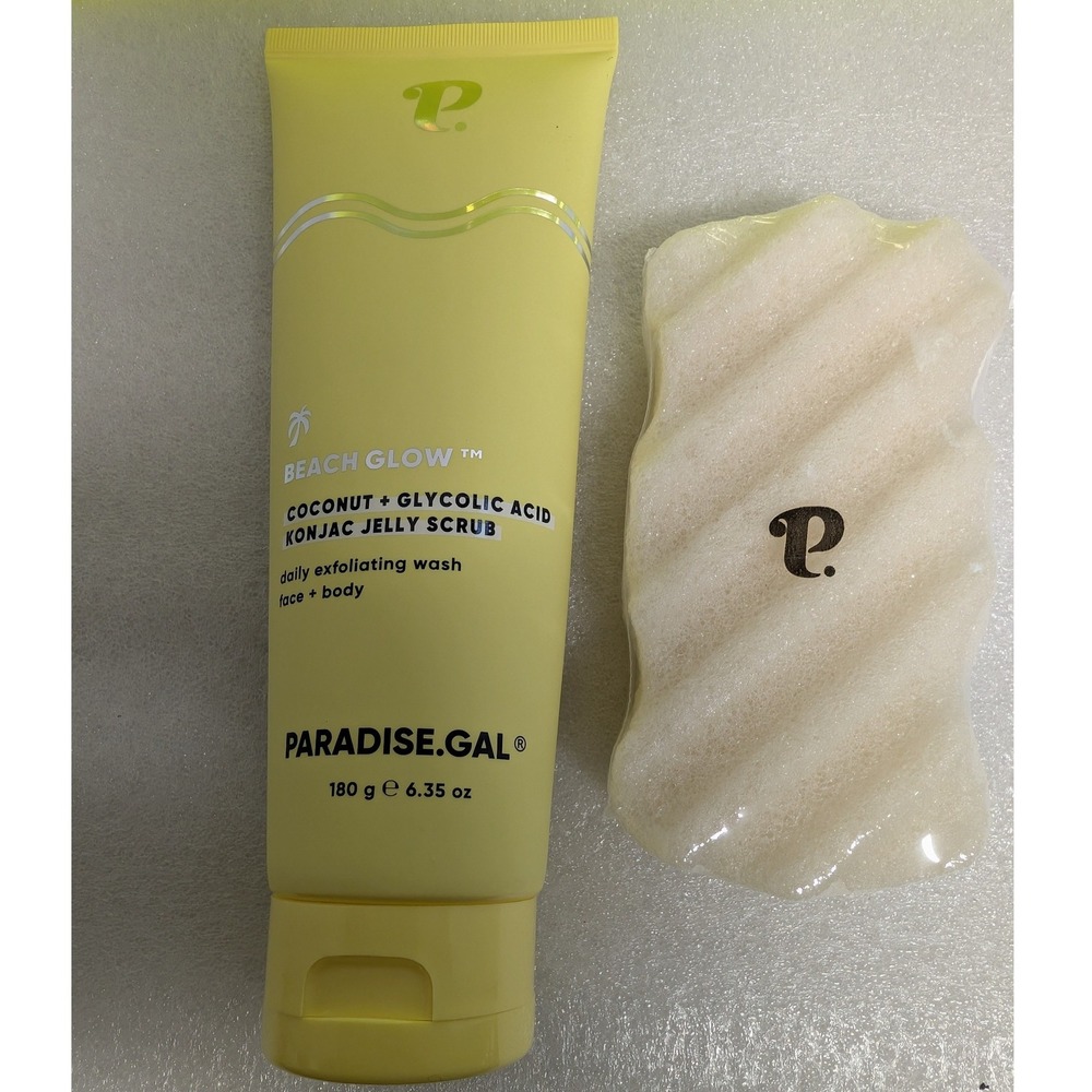 Paradise Gal Beach Glow Coconut Glycolic Acid Konjac Jelly Scrub Set with Pouch